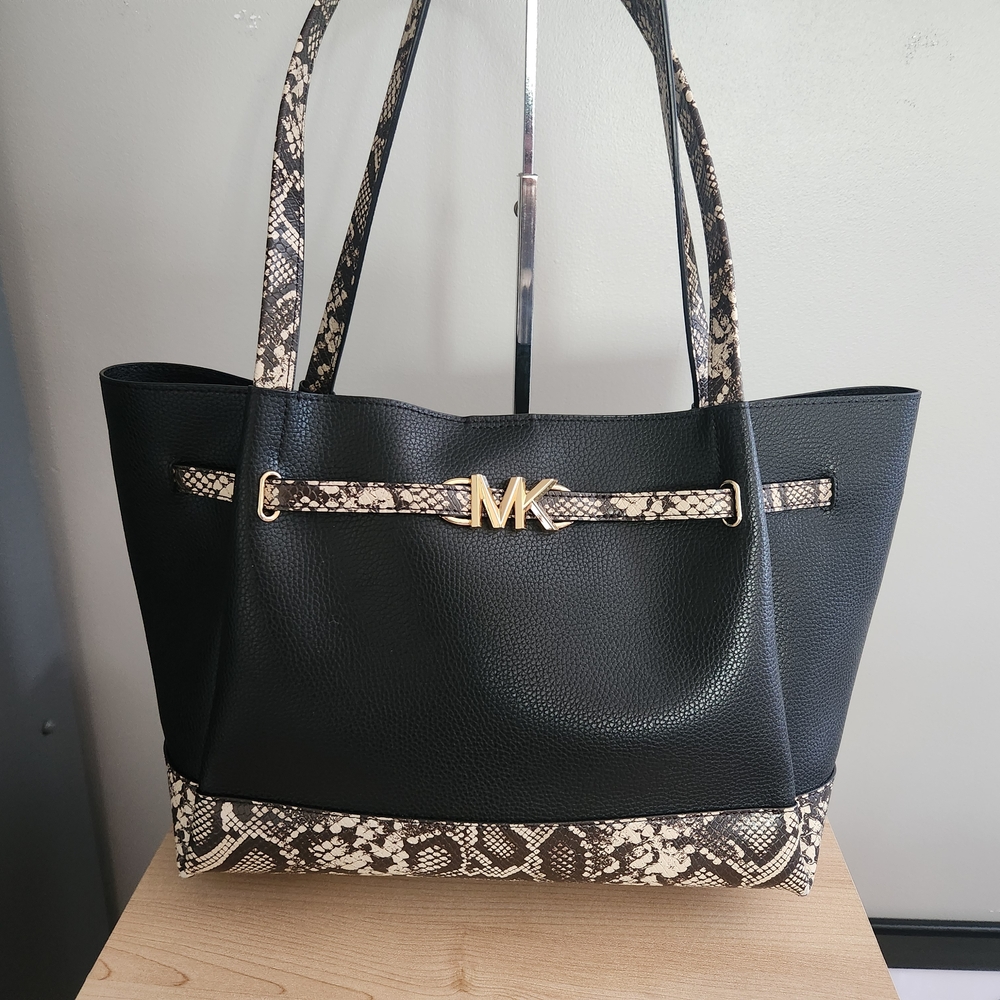 Michael Kors Reed Large Belted Logo Tote shoulder bag - Black & Snakeskin